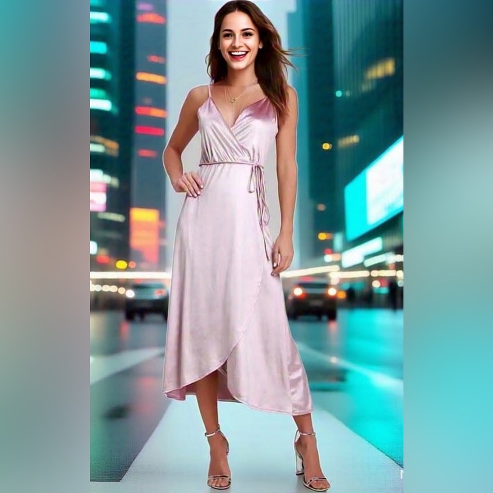 Starlight Starbright Mauve Pink Velvet High-Low Wrap Tie Dress